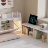 Fortuna lai Lit Polster 90x200 cm avec rangement latéral, 2 lampes, prise USB, bois blanc, design pratique Hot