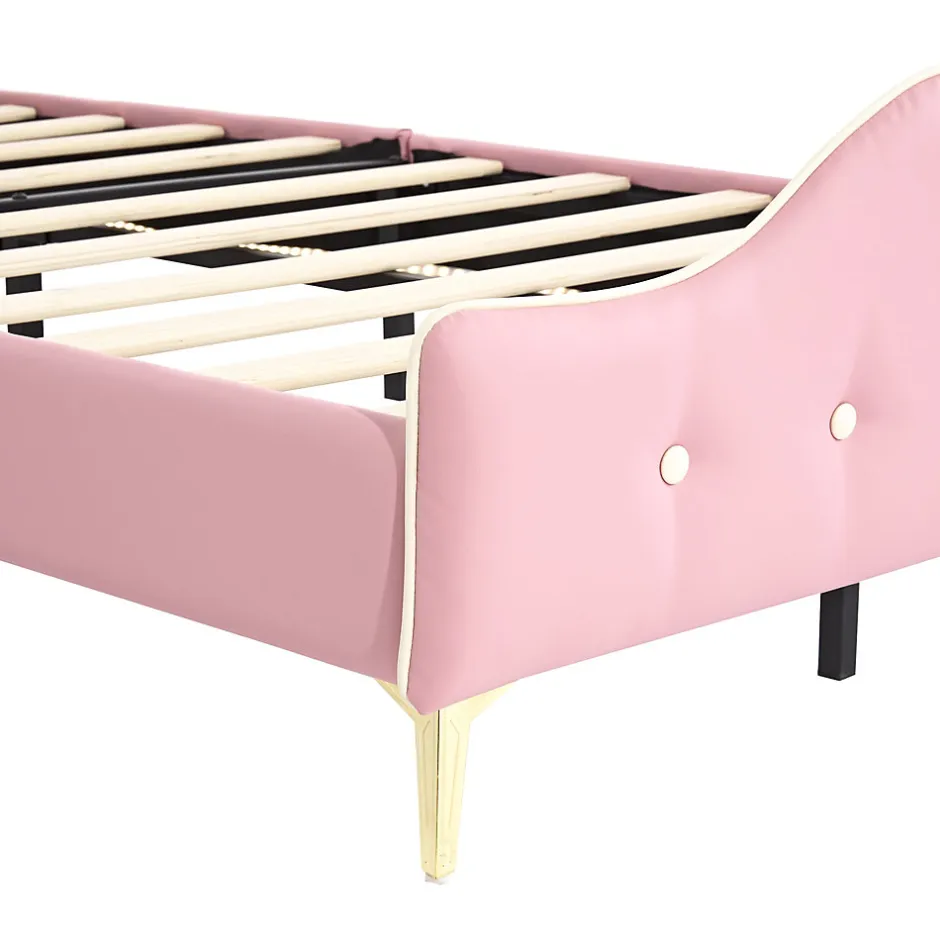 Enfant Fortuna lai Lit Polster 90x200 cm, tête couronne, LED, cadre métal, rose,blanc