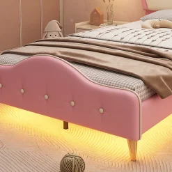 Enfant Fortuna lai Lit Polster 90x200 cm, tête couronne, LED, cadre métal, rose,blanc