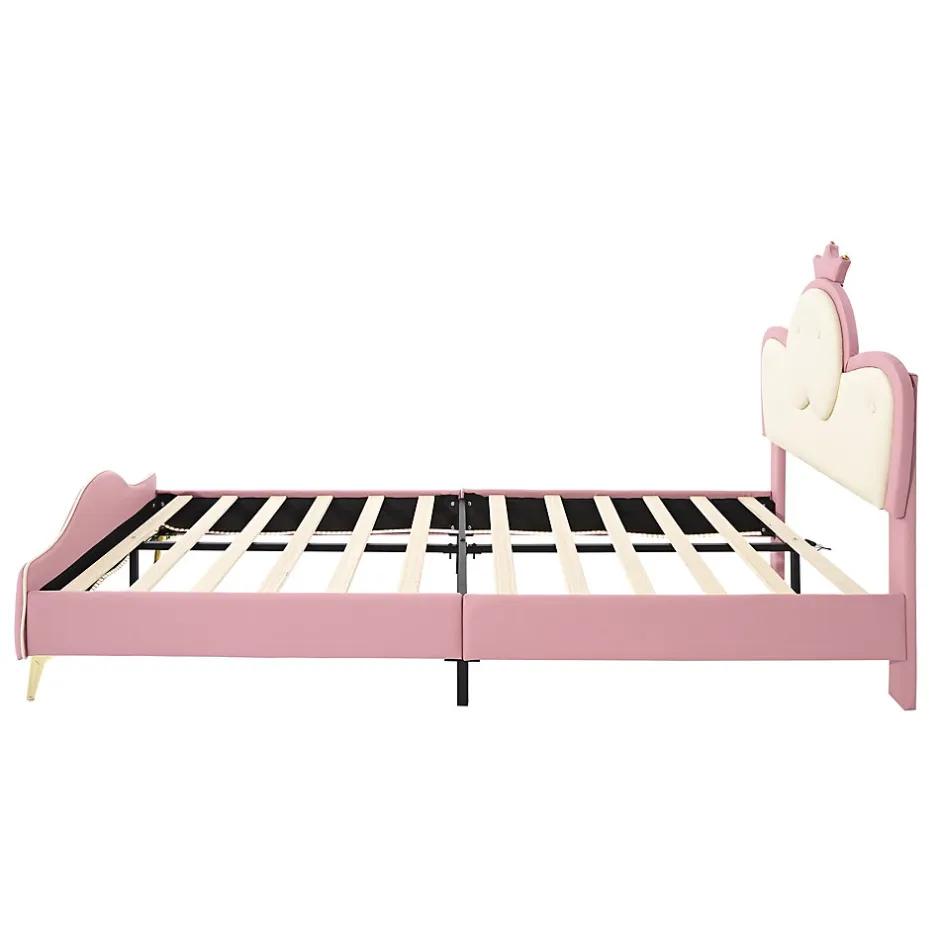 Enfant Fortuna lai Lit Polster 90x200 cm, tête couronne, LED, cadre métal, rose,blanc