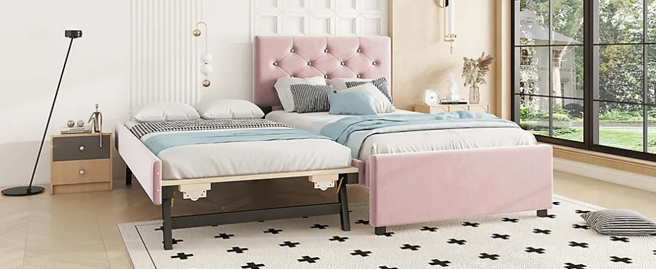 Enfant Fortuna lai Lit Polster 90x200cm, Avec Tiroirs, Samt, Design Minimaliste, Rose