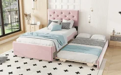 Enfant Fortuna lai Lit Polster 90x200cm, Avec Tiroirs, Samt, Design Minimaliste, Rose