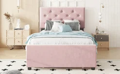 Enfant Fortuna lai Lit Polster 90x200cm, Avec Tiroirs, Samt, Design Minimaliste, Rose