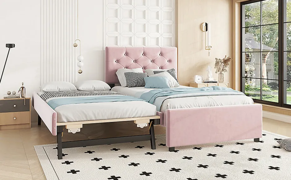 Enfant Fortuna lai Lit Polster 90x200cm, Avec Tiroirs, Samt, Design Minimaliste, Rose