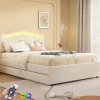 Enfant Fortuna lai Lit Polster 90x200cm, Éclairage Ambiant, Tiroirs, Tête Réglable, Lin, Beige