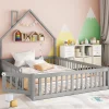Enfant Fortuna lai Lit Polster 140x190cm, Lit Enfant, Maison, Tête Réglable, Pin, Gris
