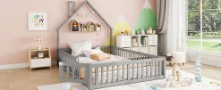 Enfant Fortuna lai Lit Polster 140x190cm, Lit Enfant, Maison, Tête Réglable, Pin, Gris