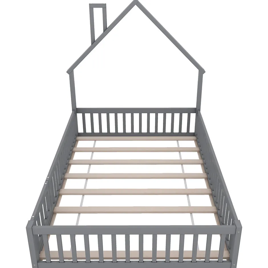 Enfant Fortuna lai Lit Polster 140x190cm, Lit Enfant, Maison, Tête Réglable, Pin, Gris