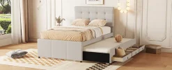 Fortuna lai Lit Polster 90x200cm, Lit Familial, Tiroirs, Lit Escamotable, Tête Réglable, Beige Online
