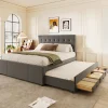 Enfant Fortuna lai Lit Polster 140x200cm, Lit Familial, Tête Réglable, Grand Rangement, Gris