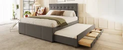 Enfant Fortuna lai Lit Polster 140x200cm, Lit Familial, Tête Réglable, Grand Rangement, Gris