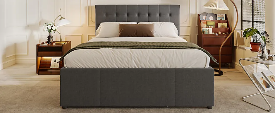 Enfant Fortuna lai Lit Polster 140x200cm, Lit Familial, Tête Réglable, Grand Rangement, Gris