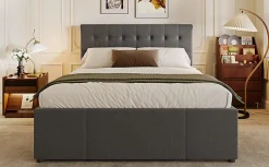 Enfant Fortuna lai Lit Polster 140x200cm, Lit Familial, Tête Réglable, Grand Rangement, Gris