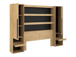 Vente-unique Lit pont 140 x 190/200 cm avec rangements - Avec LEDs - Coloris : Naturel et noir - VARLY