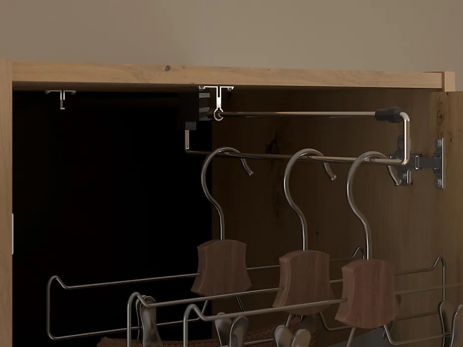 Vente-unique Lit pont 140 x 190/200 cm avec rangements - Avec LEDs - Coloris : Naturel et noir - VARLY