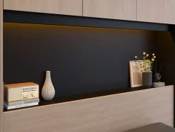 Vente-unique Lit pont 160 x 200 cm avec rangements - Avec LEDs - Coloris : Naturel et noir + Sommier + Matelas - VELONA Hot