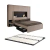 Vente-unique Lit pont 140 x 190 cm avec rangements - Avec LEDs - Coloris : Naturel et noir + Sommier - VELONA