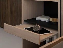 Vente-unique Lit pont 140 x 190 cm avec rangements - Avec LEDs - Coloris : Naturel et noir + Sommier - VELONA