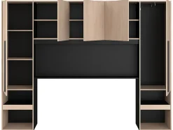 Vente-unique Lit pont 140 x 190 cm avec rangements - Avec LEDs - Coloris : Naturel et noir + Sommier - VELONA