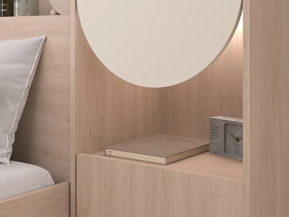 Vente-unique Lit pont 160 x 200 cm avec rangements - Avec LEDs - Coloris : Beige et naturel - DOMELITO Hot
