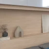 Vente-unique Lit pont 160 x 200 cm avec rangements - avec LEDs - Coloris : Naturel et blanc brillant + Sommier + Matelas - VELONA Outlet