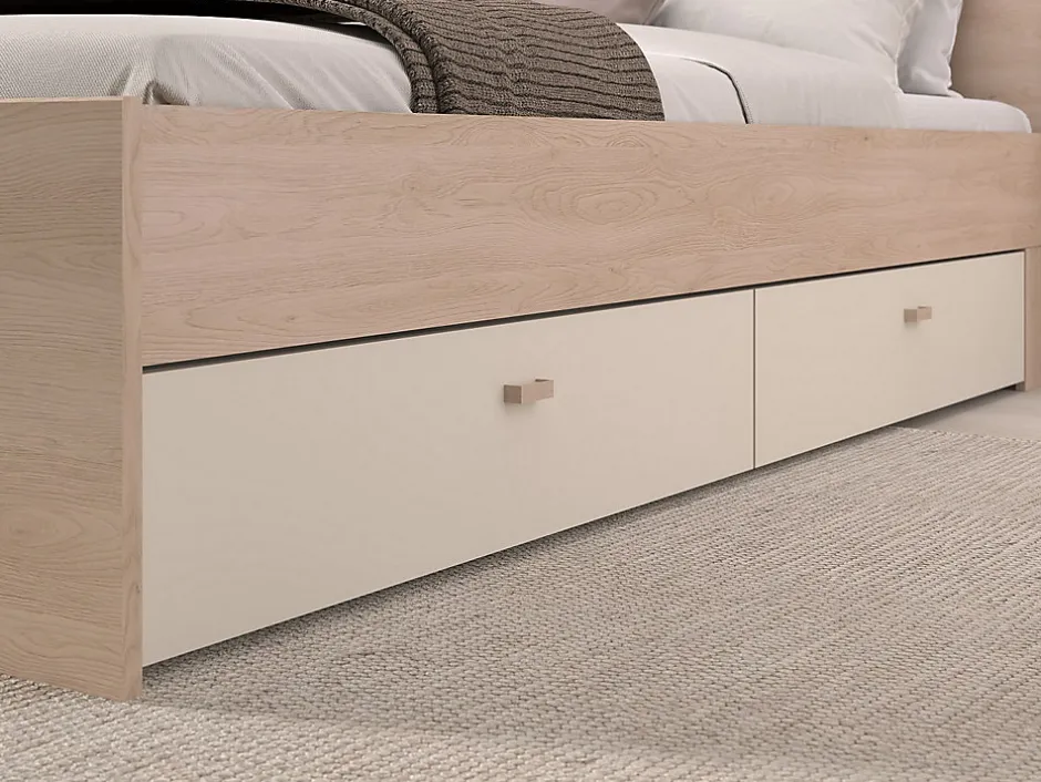 Vente-unique Lit pont 140 x 190 cm avec rangements - Avec LEDs - Coloris : Beige et naturel - DOMELITO Hot
