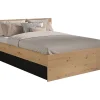Vente-unique Lit pont 140 x 190/200 cm avec rangements - Avec LEDs - Coloris : Naturel et noir + Sommier + Matelas - VARLY Hot