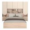 Vente-unique Lit pont 140 x 190 cm avec rangements - Avec LEDs - Coloris : Beige et naturel + Sommier - DOMELITO Outlet