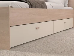 Vente-unique Lit pont 140 x 190 cm avec rangements - Avec LEDs - Coloris : Beige et naturel + Sommier - DOMELITO Outlet
