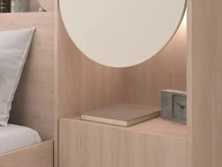 Vente-unique Lit pont 140 x 190 cm avec rangements - Avec LEDs - Coloris : Beige et naturel + Sommier - DOMELITO Outlet