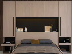 Vente-unique Lit pont 140 x 190 cm avec rangements - Avec LEDs - Coloris : Naturel et noir - VELONA New