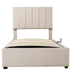Fortuna lai Lit Pour Enfant Rembourré, 90 X 200 Cm, Coffre De Rangement Hydraulique, En Lin, Beige New