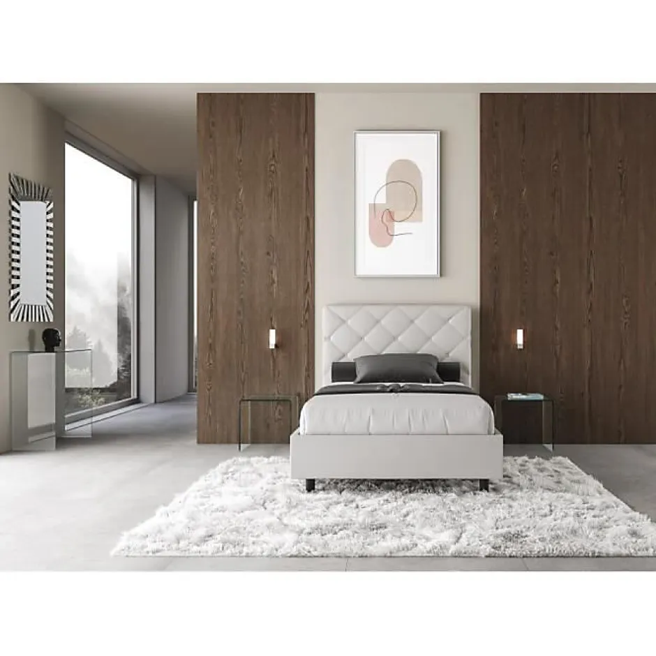 Ityhome Lit Priya en simili cuir blanc avec sommier tapissé 140x210 Sale