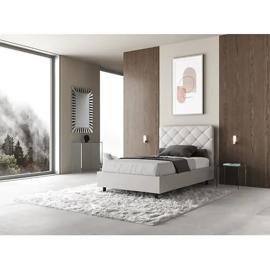 Ityhome Lit Priya en simili cuir blanc avec sommier tapissé 140x210 Sale