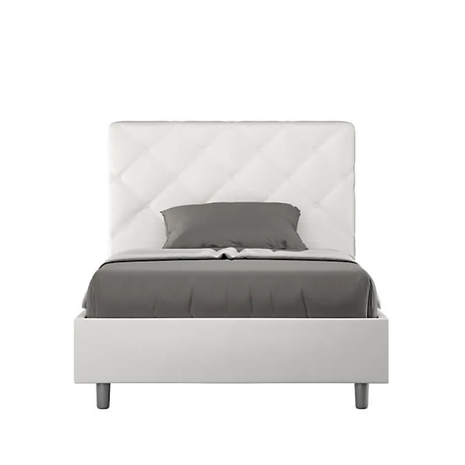 Ityhome Lit Priya en simili cuir blanc avec sommier tapissé 140x210 Sale