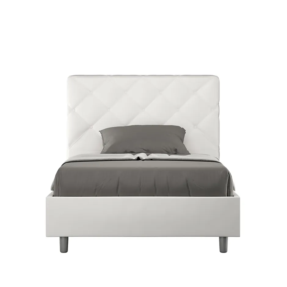 Ityhome Lit Priya en simili cuir blanc avec sommier tapissé 140x210 Sale