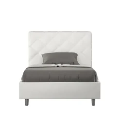 Ityhome Lit Priya en simili cuir blanc avec sommier tapissé 140x190
