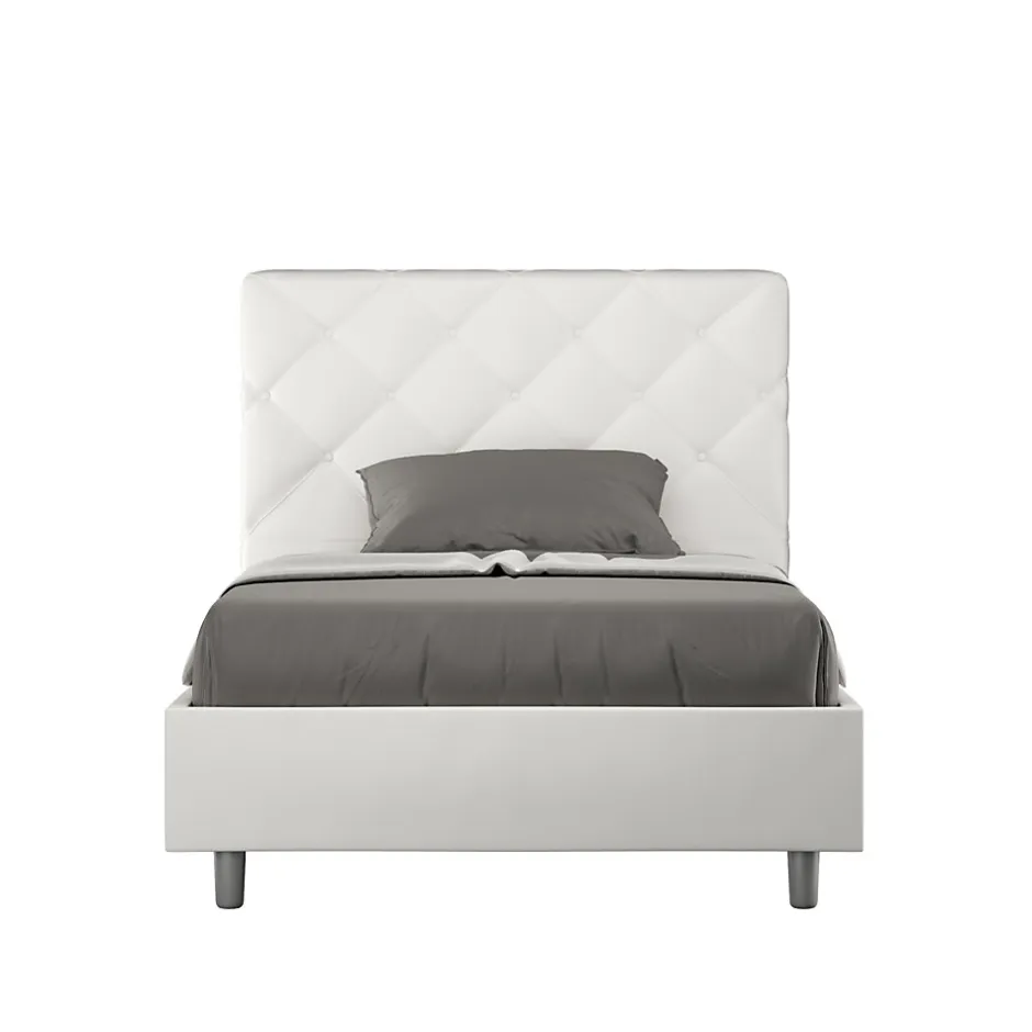 Ityhome Lit Priya en simili cuir blanc avec sommier tapissé 140x190
