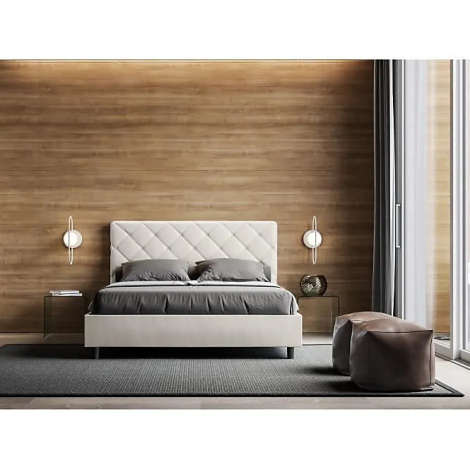 Ityhome Lit Priya en simili cuir blanc avec sommier tapissé 140x190