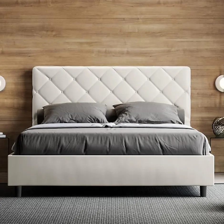 Ityhome Lit Priya en simili cuir blanc avec sommier tapissé 140x190