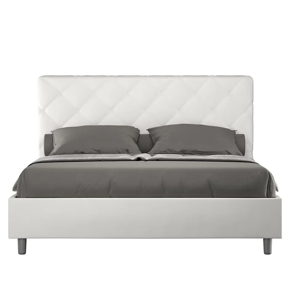 Ityhome Lit Priya en simili cuir blanc avec sommier tapissé 160x200 Hot