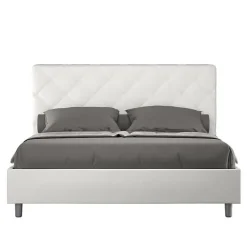 Ityhome Lit Priya en simili cuir blanc avec sommier tapissé 160x210