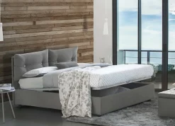 Talamo Italia Lit queen size Dabbadi, Lit coffre avec revêtement en tissu, Ouverture frontale, avec matelas 120x190 cm inclus, Gris
