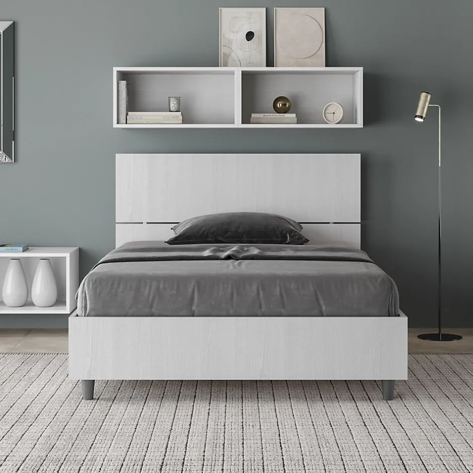 Ityhome Lit queen size sans sommier 120x190 tête de lit droite frêne blanc Demas