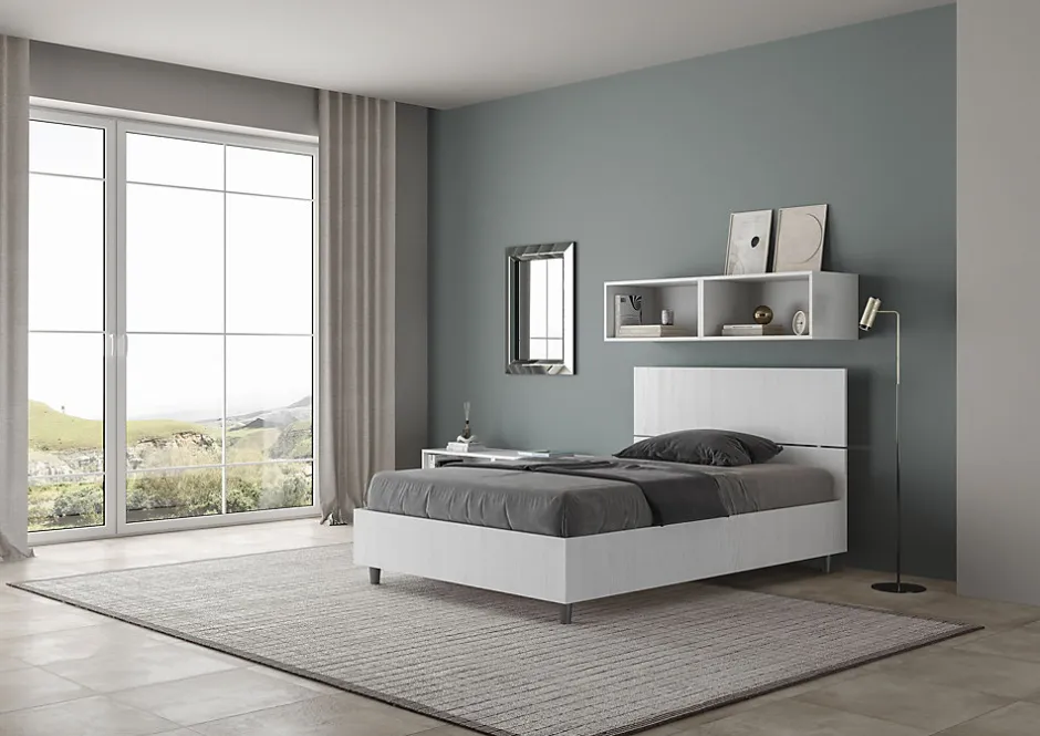 Ityhome Lit queen size sans sommier 120x190 tête de lit droite frêne blanc Demas