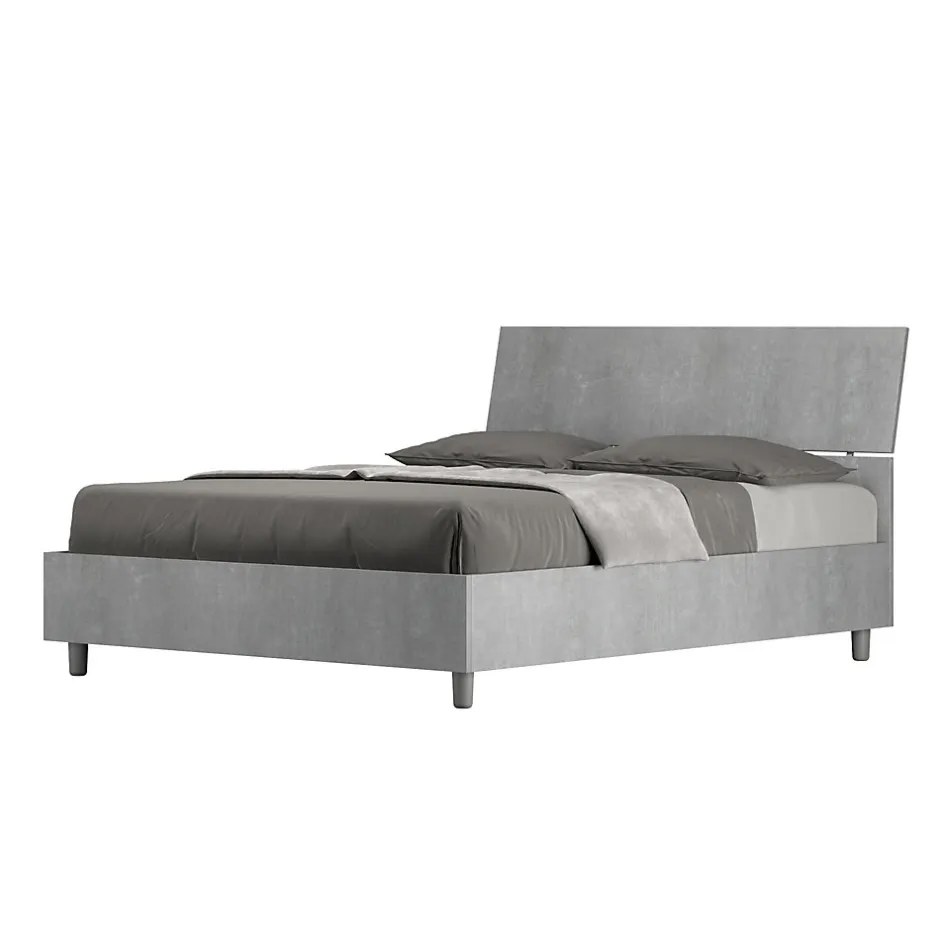 Ityhome Lit rangement béton Demas 140x200 avec tête de lit inclinée