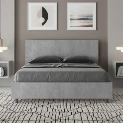 Ityhome Lit rangement béton Demas 140x200 avec tête de lit inclinée