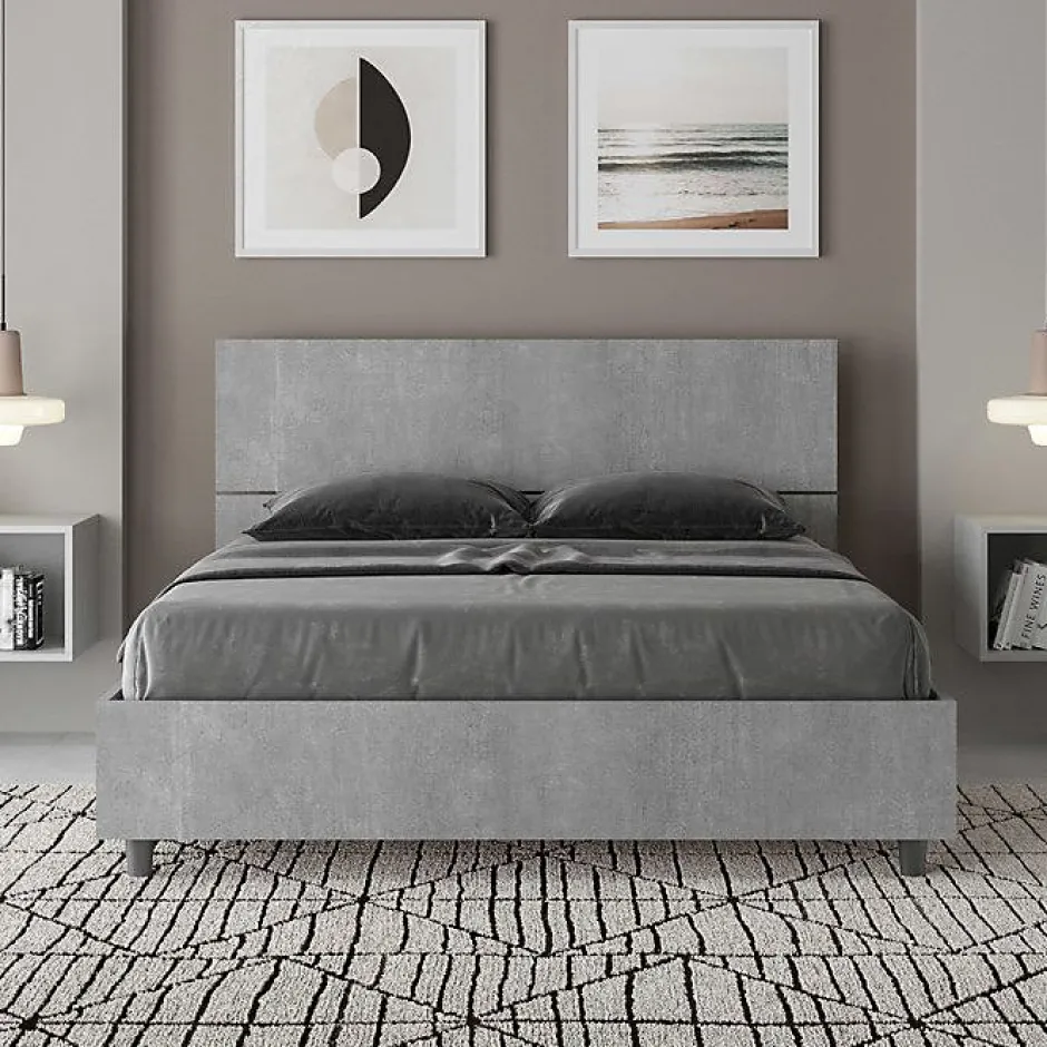 Ityhome Lit rangement béton Demas 140x200 avec tête de lit inclinée