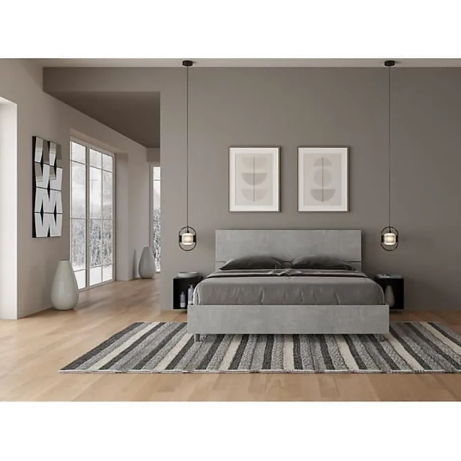 Ityhome Lit rangement béton Demas 160x190 avec tête de lit inclinée