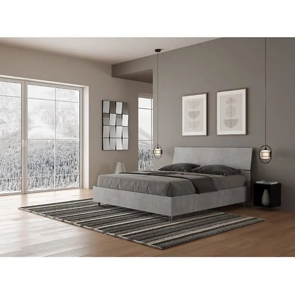 Ityhome Lit rangement béton Demas 160x190 avec tête de lit inclinée